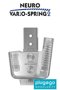 NEURO VARIO SPRING 2 plug + go forme moderne d’une articulation Glenzak articulation d’orthèse articulation modulaire pour la fabrication d’une orthèse pour le relevage du pied en cas de paralysie du nerf péronier paralysie du nerf sciatique poplité externe pied ballant guidage stabilisation de l’articulation de la cheville avec butée dorsale statique réglable via la vis de réglage sur orthèse avec amortissement du bruit